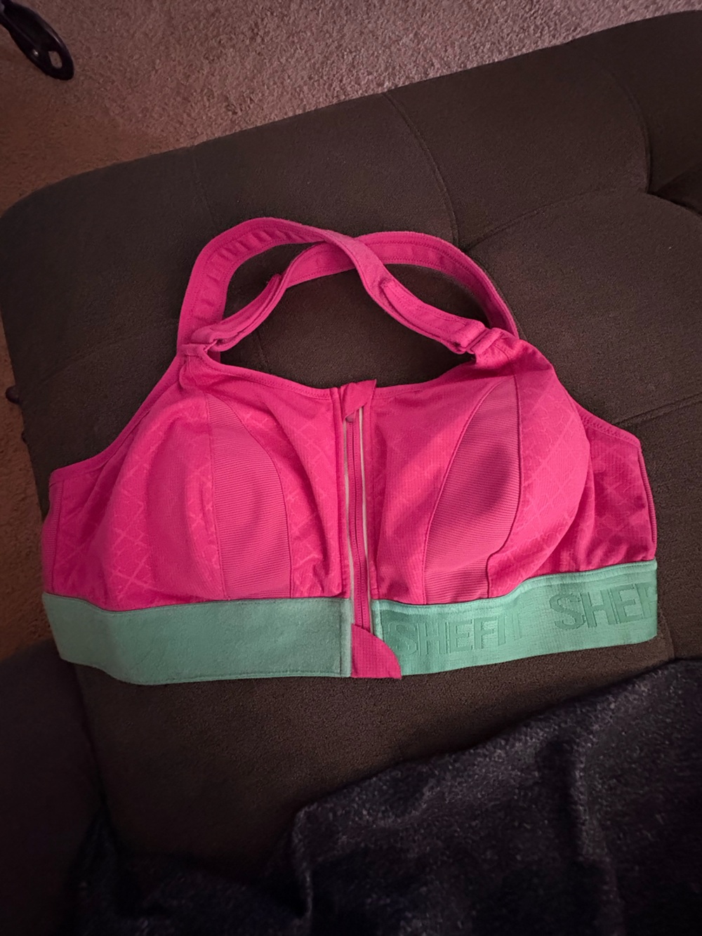 SHEFIT Hot Pink Sports Bra with Mint Contrast Band